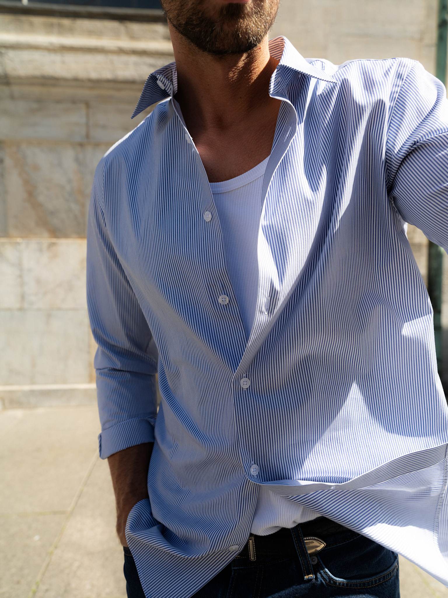 Blue Striped Mayfair easy-iron