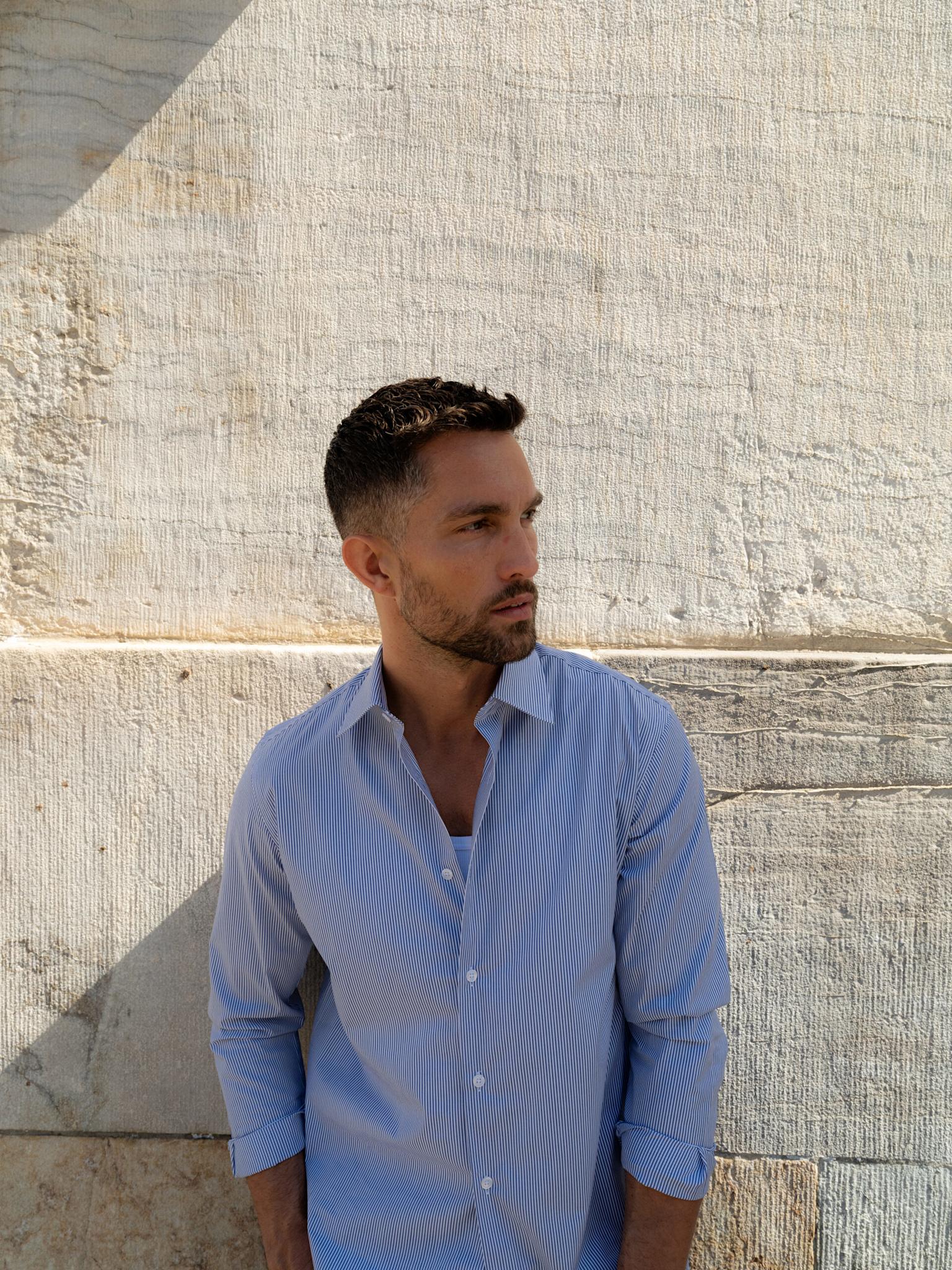 Blue Striped Mayfair easy-iron
